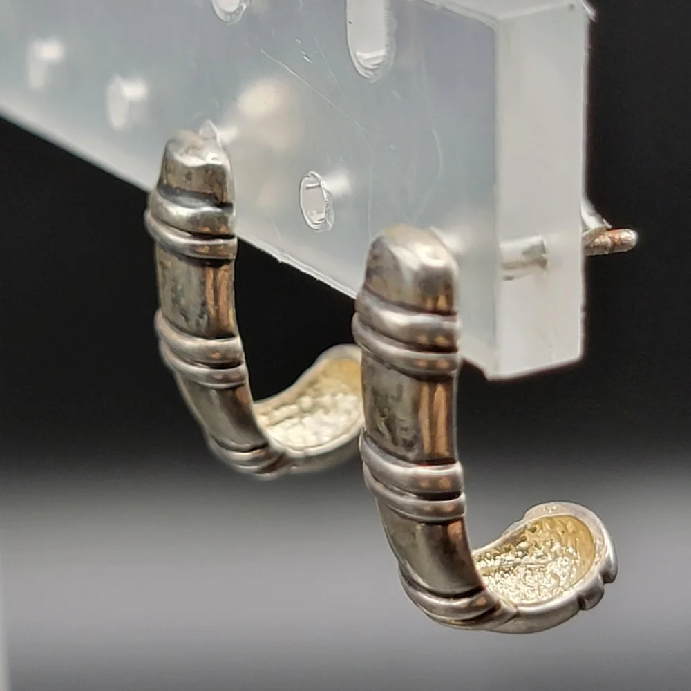 VTG 925 Sterling Silver Southwestern Bojo Vibe Earrings. 3.36g Stamped Hallmark